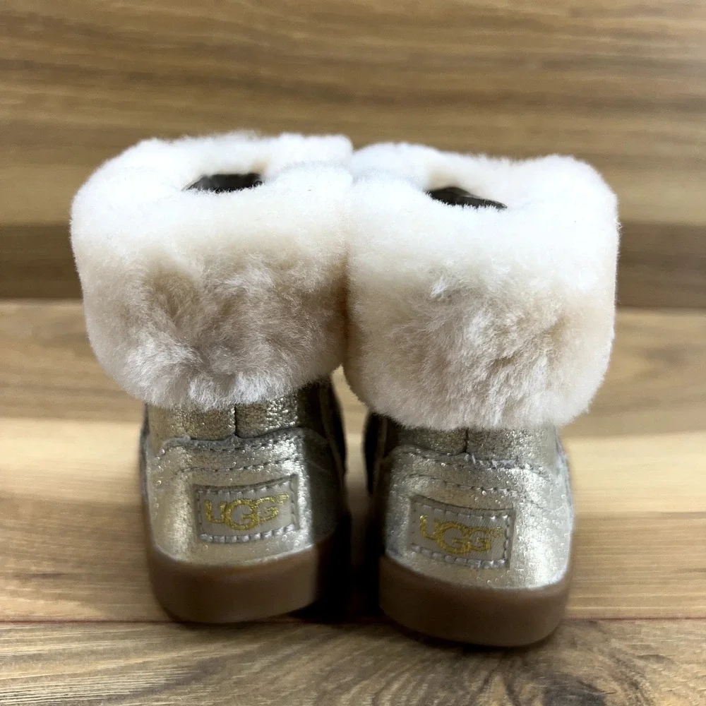 UGG Infant Baby Jorie II Metallic Leather Boots‎ Size 0/1 Fur Shearling Zip